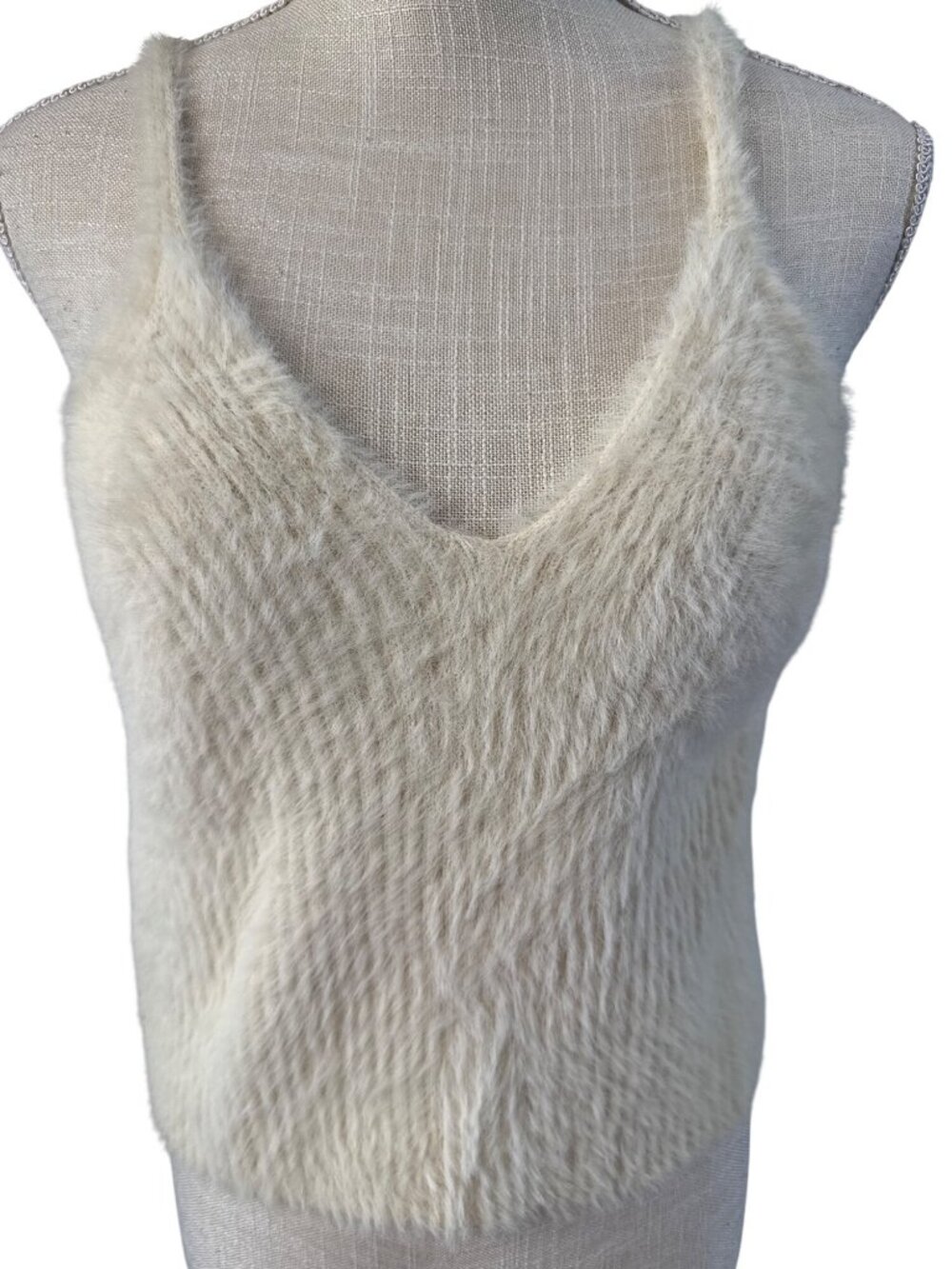 Altard State Womens Fuzzy Knit Sweater Tank Top Ribbed Ivory Size Large